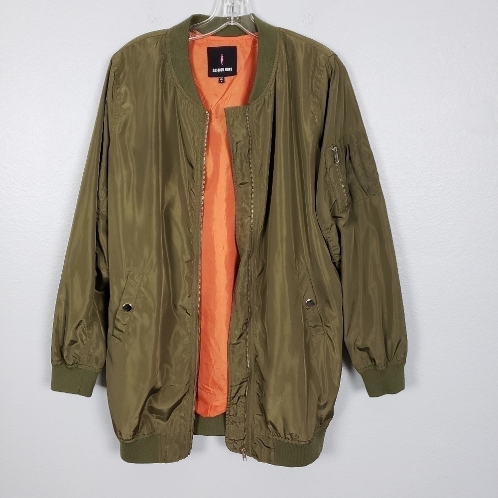 FASHION NOVA Longline Bomber Jacket Green Sz S